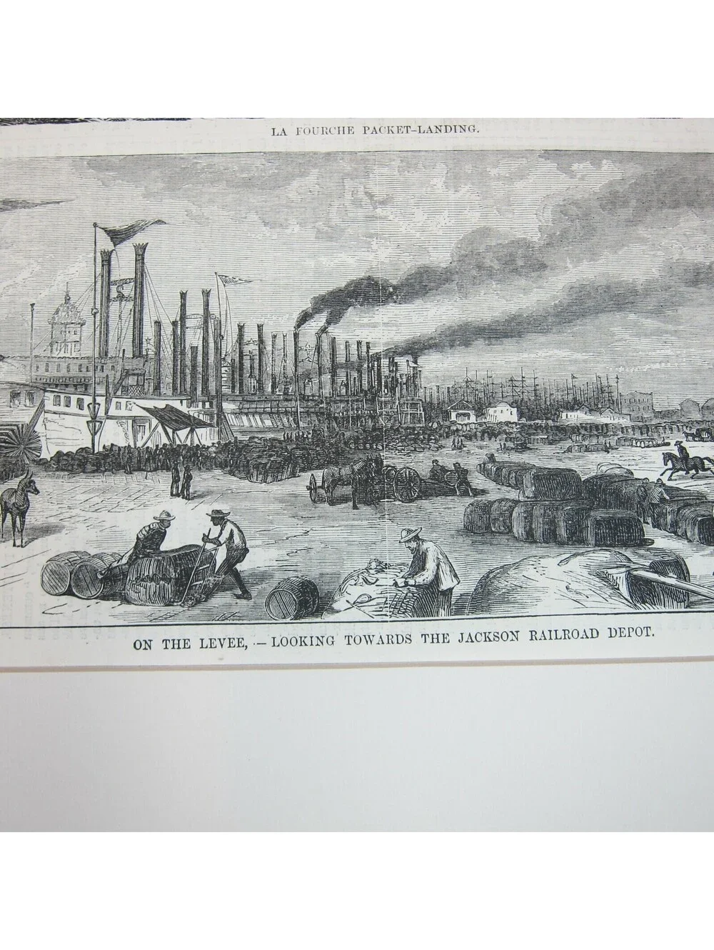 Antique 1871 Print Sketches New Orleans La Fourche Packet-Landing Railroad Depot